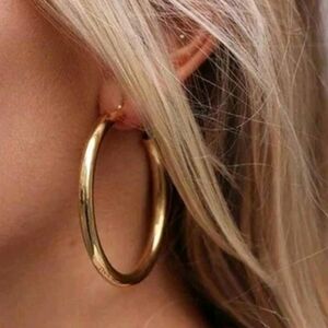 NEW! 14K Gold Plated Classic Tube Large Hoop Earrings